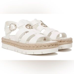 ✨🎉 Sam & Libby Women’s Alani Sandal White Fisherman Gold Espadrille Buckle 8
